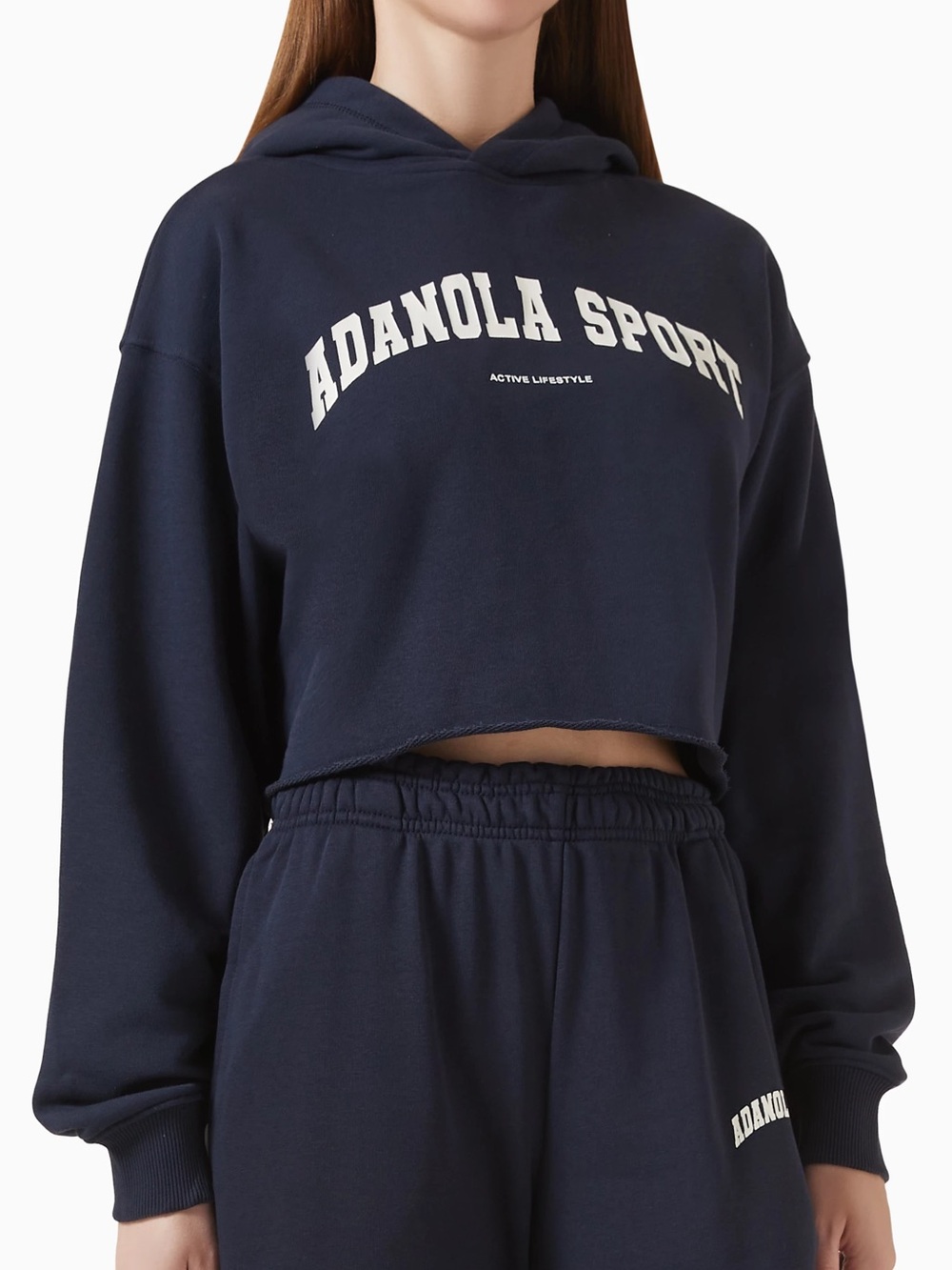 Adanola Blue AS Raw-hem Cotton Blend Crop Hoodie - Size L
